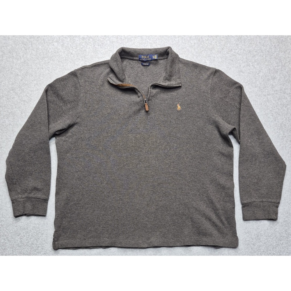Polo Ralph Lauren Estate Rib Sweater Mens XL Gray 1/4 Zip Long Sleeve Flesh Pony
